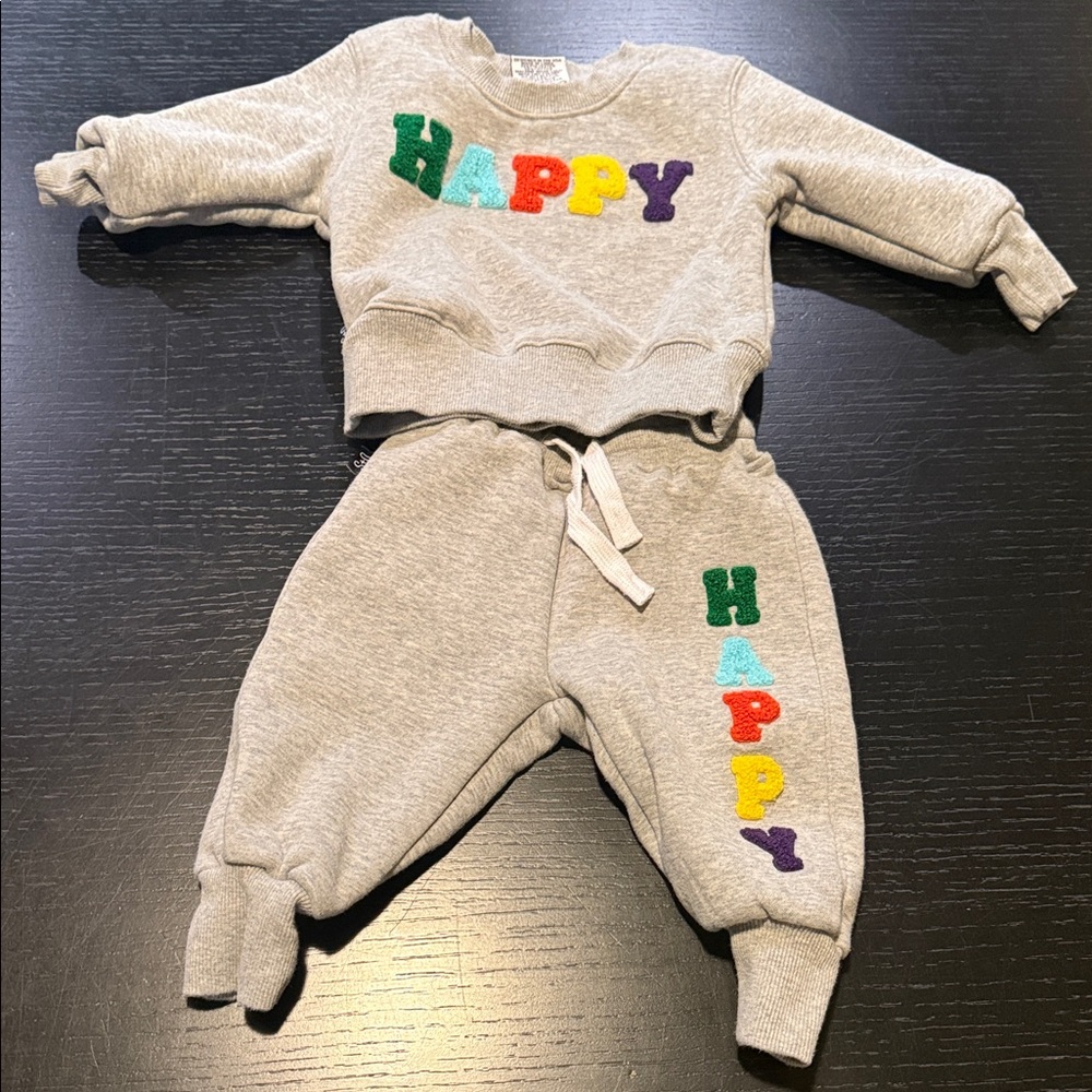 Kids Grey 'Happy' Sweatshirt & Jogger Set